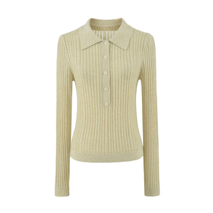 Women's Ribbed Polo-Collar Knit Top