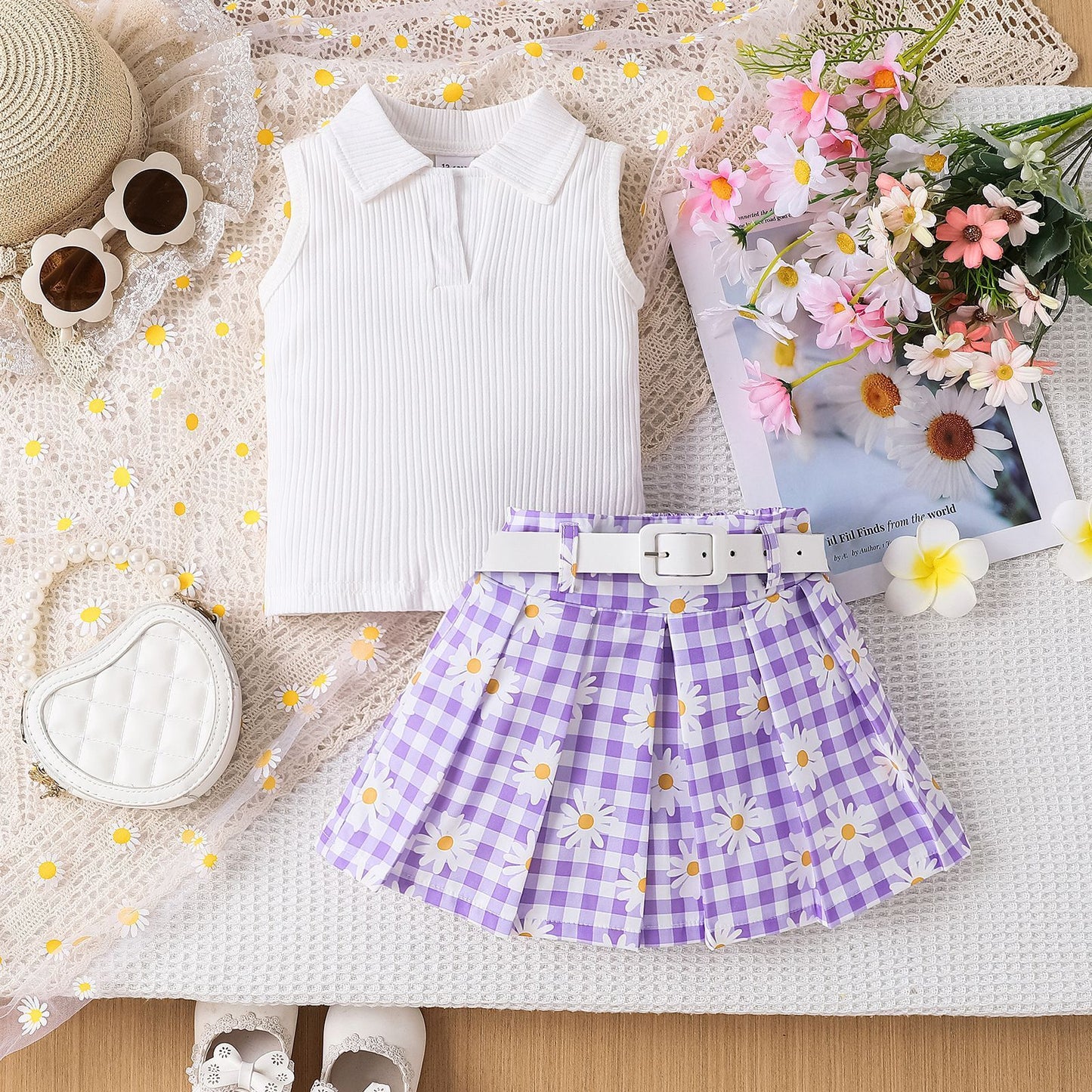 Girls' Suit Sleeveless Skirt Three-piece Suit