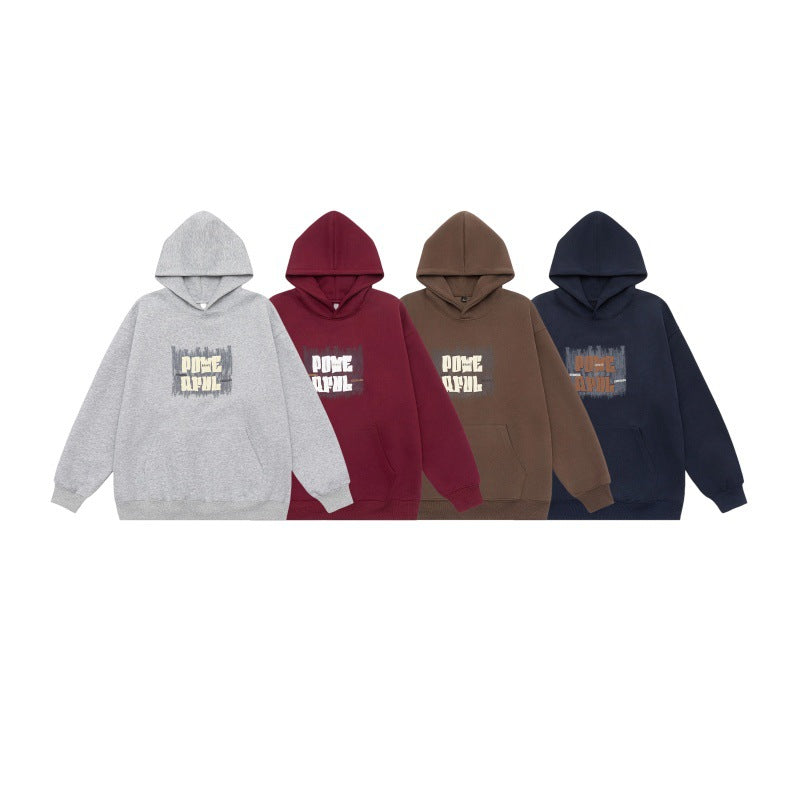 Letter Print Design Unisex Loose Fit Hoodie Sweatshirt