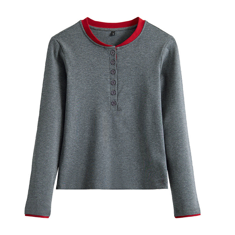 Round neck open button  T-shirt