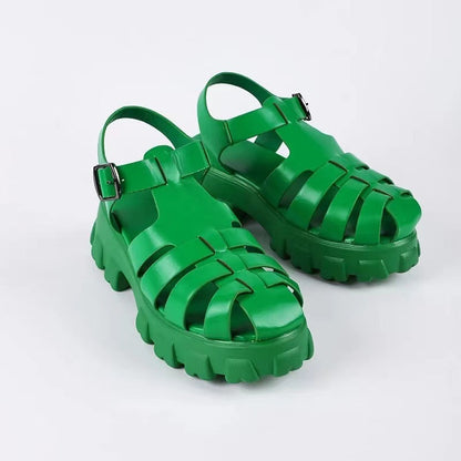 Casual Mid Heel Buckle Strap Women's Platform Roman Sandals