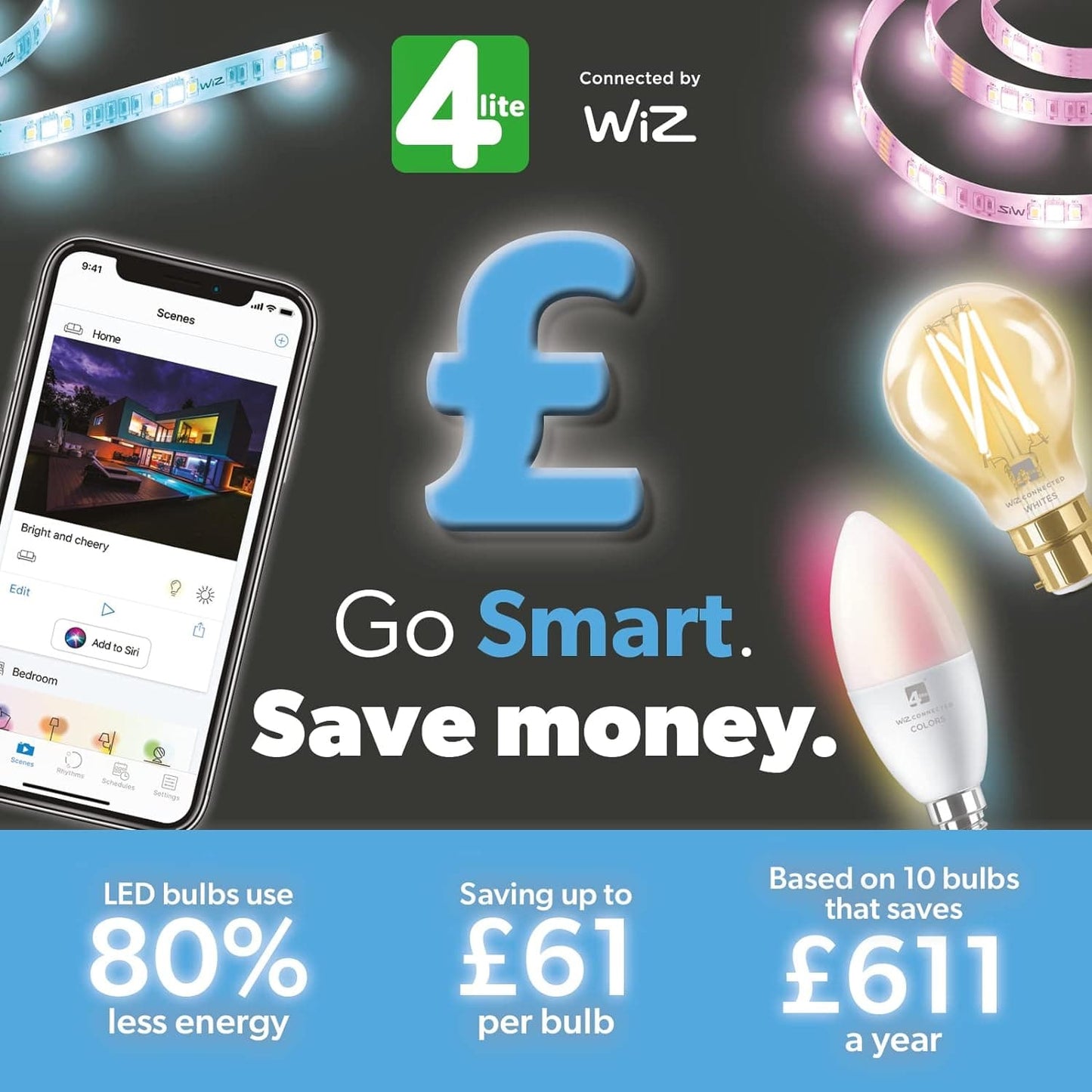 4lite WiZ Connected Dimmable White WiFi LED Smart Bulb - GU10