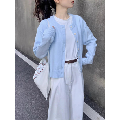 Single-Breasted Knit Cardigan Top