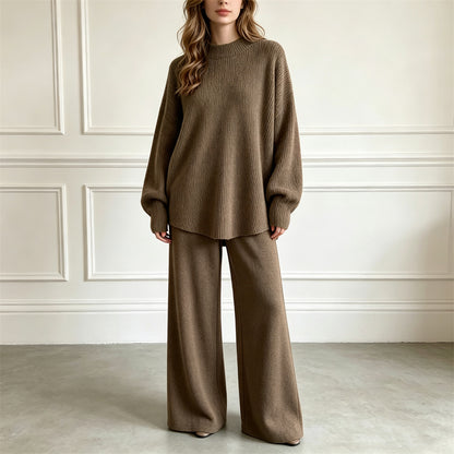 Loose solid color pullover sweater set