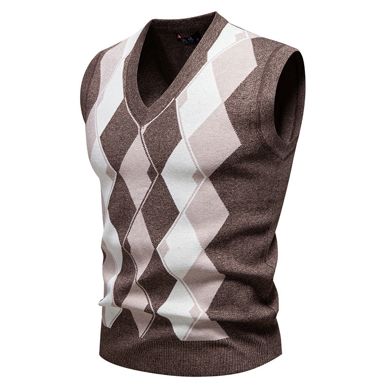 Plaid Sweater Knitwear Casual V-Neck Vest