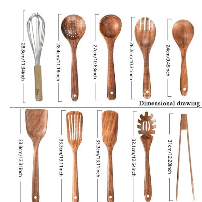 Teak Wood Spatula 10pcs set
