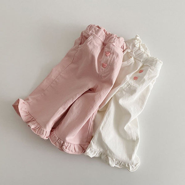 Pantalon décontracté rétro en dentelle à oreilles en bois pour bébés filles Printemps, pantalon large pour enfants, mode enfantine