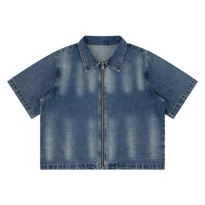 Unisex Vintage Washed Full-Zip Denim Shirt 285GSM