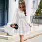 Chiffon V-neck Lantern Sleeves Long Sleeve Belt Dress