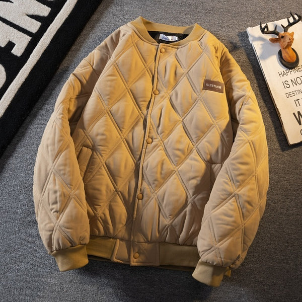 Mens Retro Diamond Lattice Cotton Coat Jacket