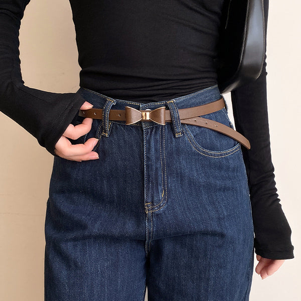 Ceinture fine coréenne à nœud pour femme, assortie à tout