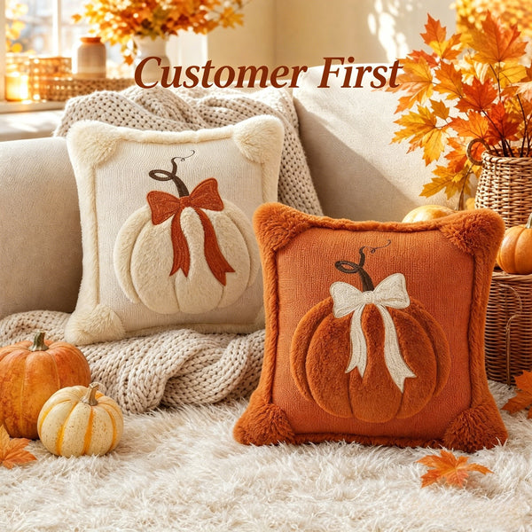 Plush Pumpkin Bow Pillows