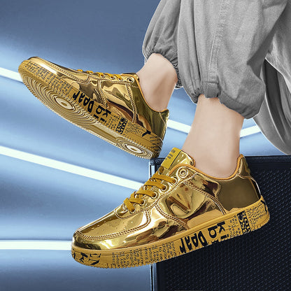 casual all-match shiny leather panel shoes
