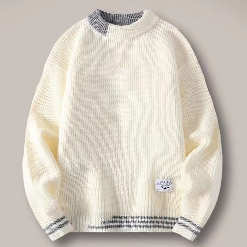 Men's  Block Round Neck Thickened Warm Sweater