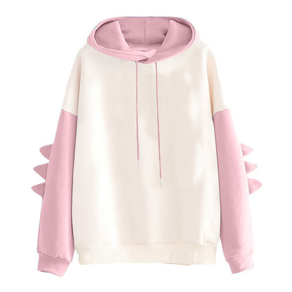 Cartoon dinosaur contrasting Korean version hoodies