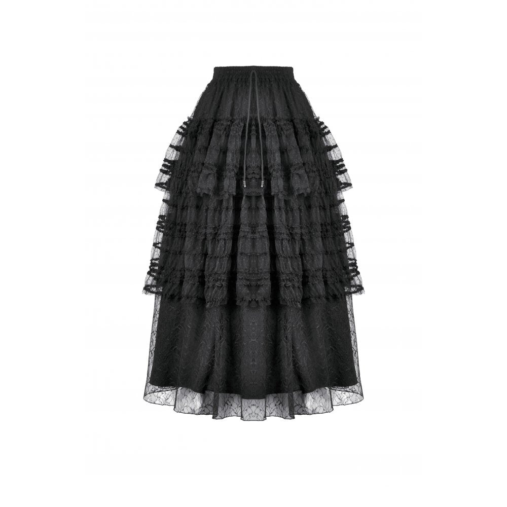Jupe gothique en velours et dentelle Morticia Dark in Love noire