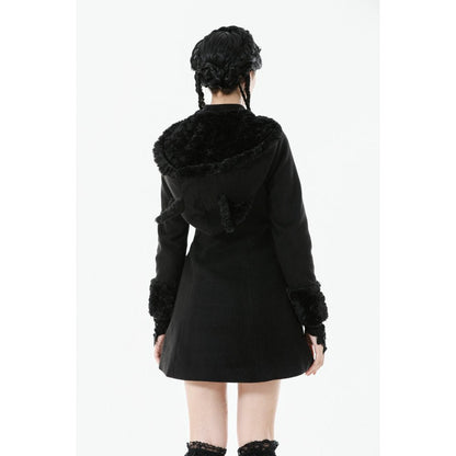 Manteau gothique Dark in Love avec oreilles de chat en fausse fourrure