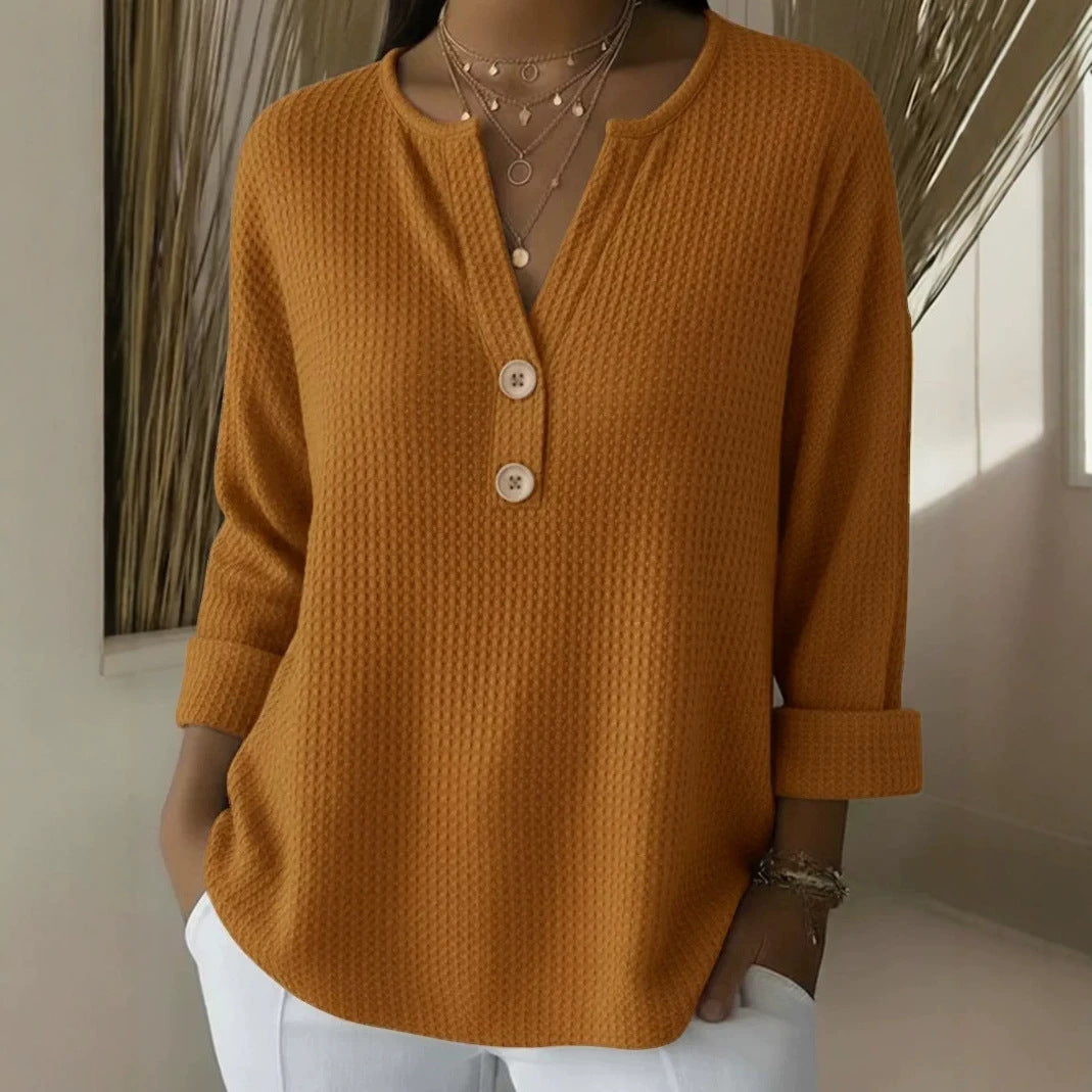 V-neck Waffle Knit Women's Sweater