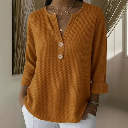 V-neck Waffle Knit Women's Sweater