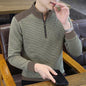 Men's Casual Striped Long Sleeve Mock Neck Half Zip Pullover T-Shirt