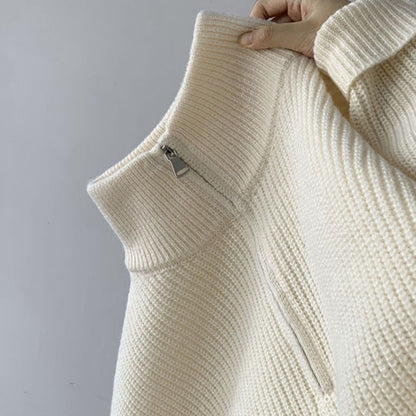 Men's Solid Color Half Zip Turtleneck Long Sleeve Knit Sweater