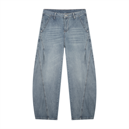 Men's Vintage Wash Barrel Leg Jeans 260GSM
