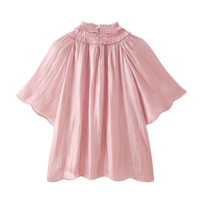 stand up collar short sleeved shirt for women