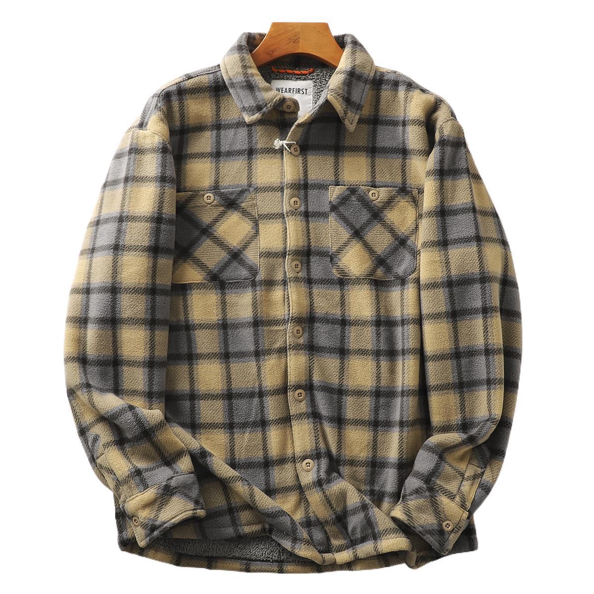 Mens Fleece-lined Warm Composite Lambswool Plaid Shirt