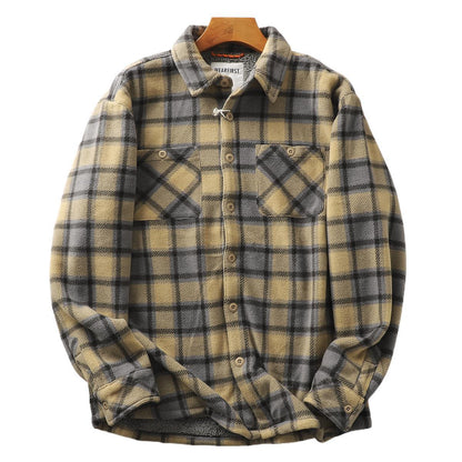 Mens Fleece-lined Warm Composite Lambswool Plaid Shirt
