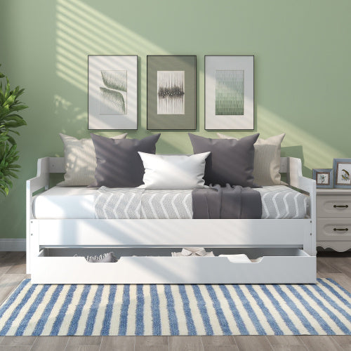 White Single Daybed with Trundle & Drawer