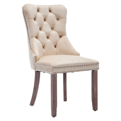 Modern Set Of 2 Upholstered Velvet Dining Chairs, Button Tufted Kitchen Lounge Chairs With Brushed Wood Legs, Riveted Trim And Knocker Ring, For Dining Room Living Room