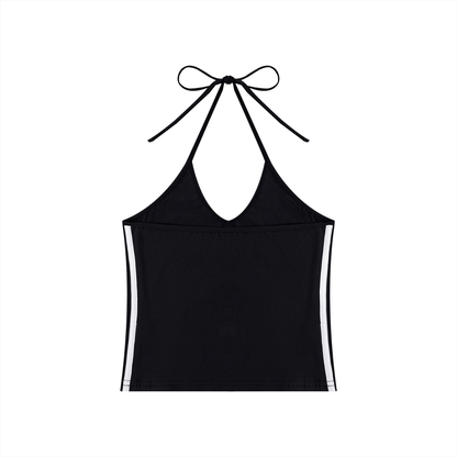 Women's Color Block Halter Crop Tank Top 210GSM
