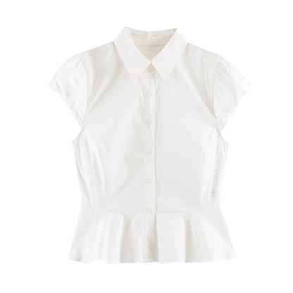Single breasted striped ruffle edge shirt for women