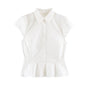 Single breasted striped ruffle edge shirt for women