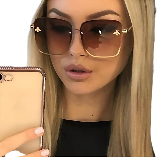 ZXRCYYL Lunettes de soleil carrées tendance avec motif abeille, monture en métal, verres AC dégradés, lunettes unisexe