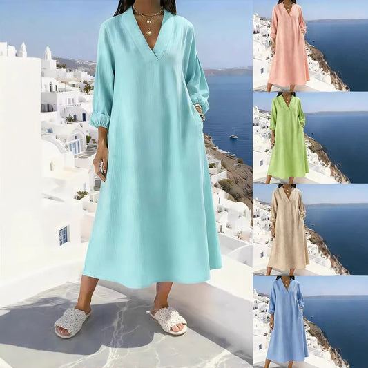 Casual V-Neck Long-Sleeve Dress
