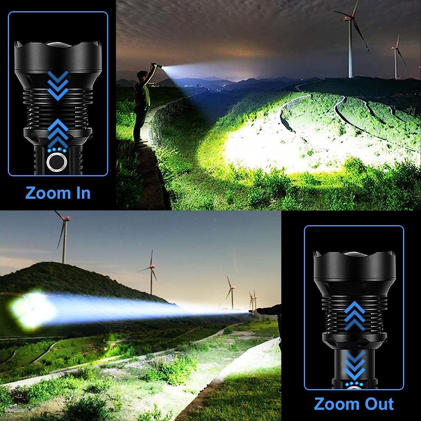 Super Bright Powerful LED Flashlight Torch P90 Rechargeable Zoomable