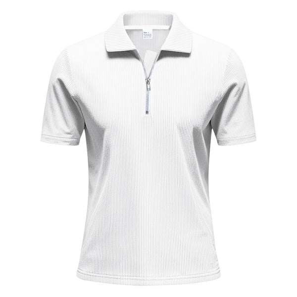 Polo zippé en velours côtelé à manches courtes pour homme
