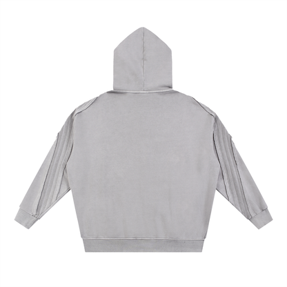 Snow Washed Tape Raw Edge Zip Hoodie 420GSM
