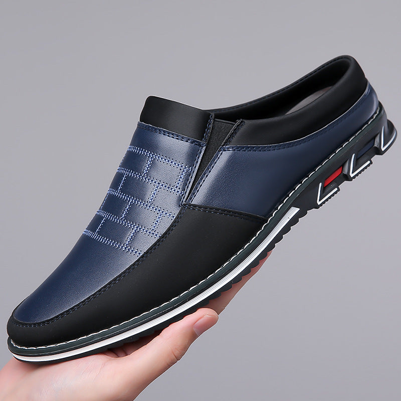 Men's Half-Slipper Leather Shoes Back Strap Slippers Big Size Toe-Covered Slippers