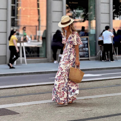 Printing Ruffled Short Sleeves Dress