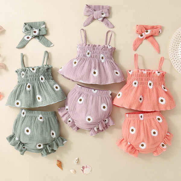 Infant Striped Suspender Skirt 3-Piece Set