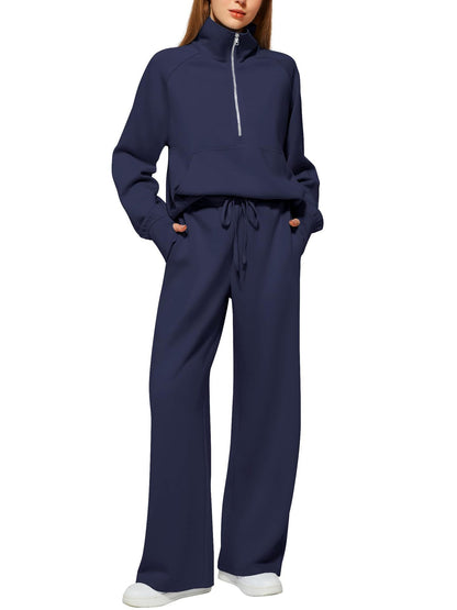 Women's Half-Zip Sweatshirt & Wide Leg Pants Set