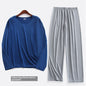 Spring Summer Ultra-thin Men's Long-sleeved Cropped Trousers Pajamas Suit