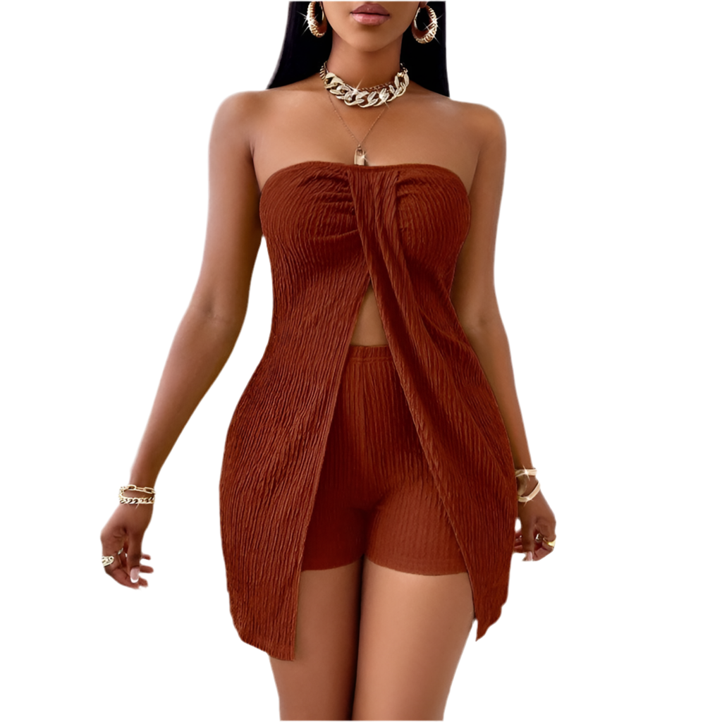 Women's Strapless Bandeau Top Shorts Suit