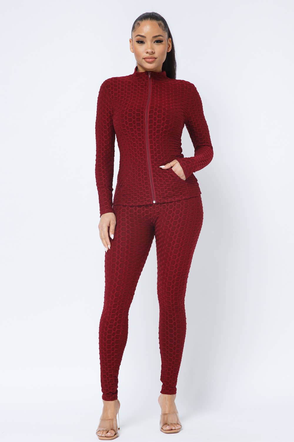 Ensemble Veste et Legging avec Poches Latérales Zippées Nid d'Abeille