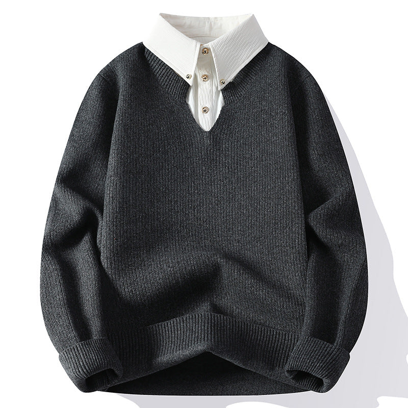 Men's Premium Fake Two-Piece Lapel Knit Sweater