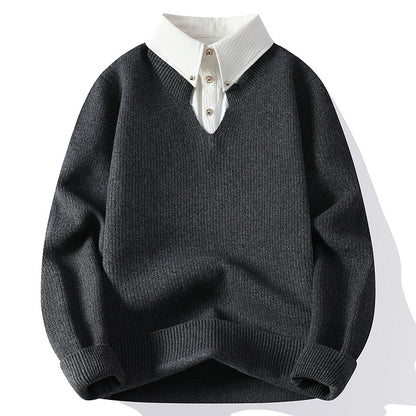 Men's Premium Fake Two-Piece Lapel Knit Sweater