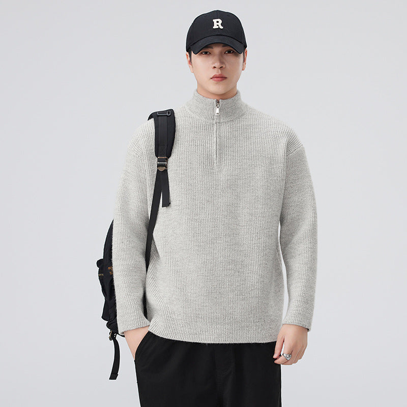 Stand Collar Half Zip Knit Sweater