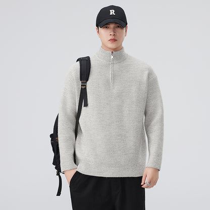 Stand Collar Half Zip Knit Sweater